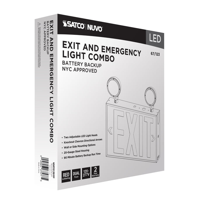 SATCO/NUVO Combination Red Exit Sign/Emergency Light 90-Minute NiCad Battery Backup 120/277V Dual-Head Dual-Face Universal Mounting Steel/NYC (67-123)