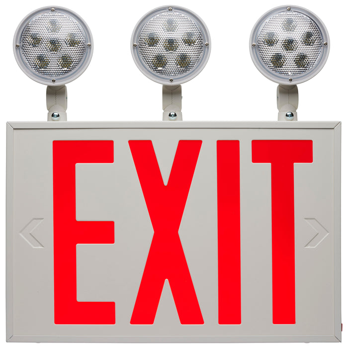 SATCO/NUVO Combination Red Exit Sign/Emergency Light 90-Minute NiCad Battery Backup 120/277V Tri-Head Dual-Face Universal Mounting Steel/NYC (67-124)