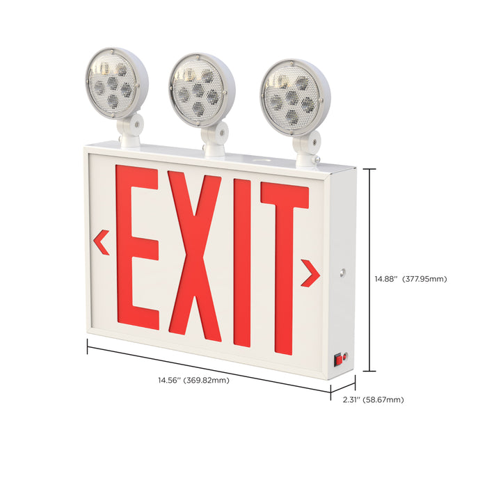 SATCO/NUVO Combination Red Exit Sign/Emergency Light 90-Minute NiCad Battery Backup 120/277V Tri-Head Dual-Face Universal Mounting Steel/NYC (67-124)