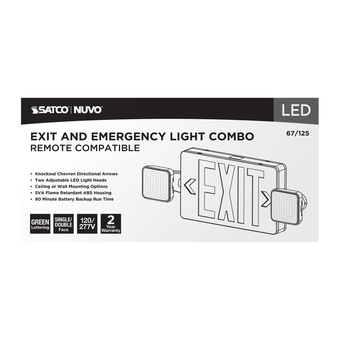 SATCO/NUVO Combination Green Exit Sign/Emergency Light Dual-Head 120-277V Remote Compatible White Finish (67-125)