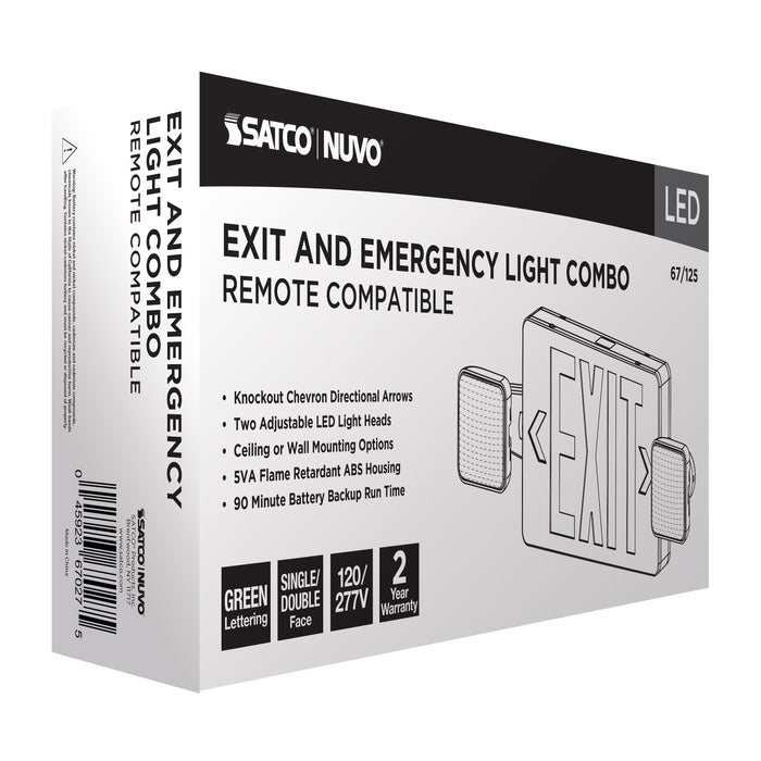 SATCO/NUVO Combination Green Exit Sign/Emergency Light Dual-Head 120-277V Remote Compatible White Finish (67-125)