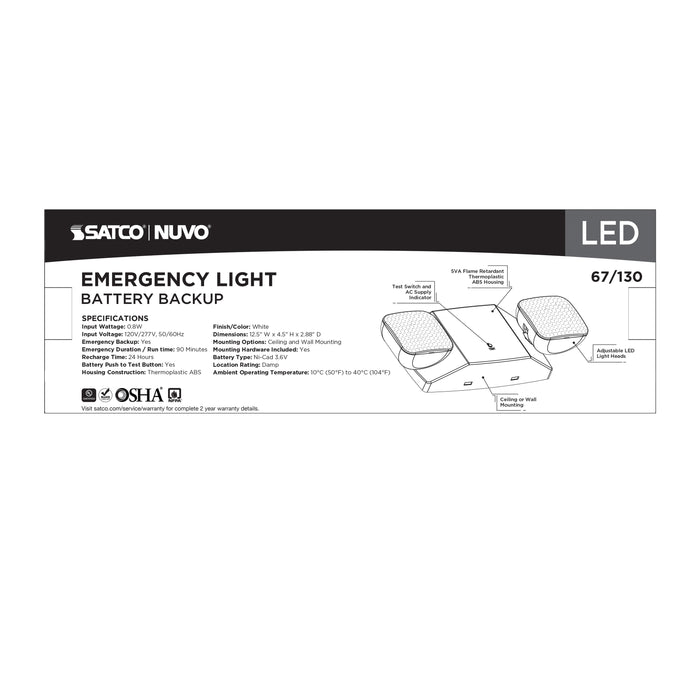 SATCO/NUVO Emergency Light 90-Minute NiCad Battery Backup 120/277V Dual-Head Universal Mounting (67-130)