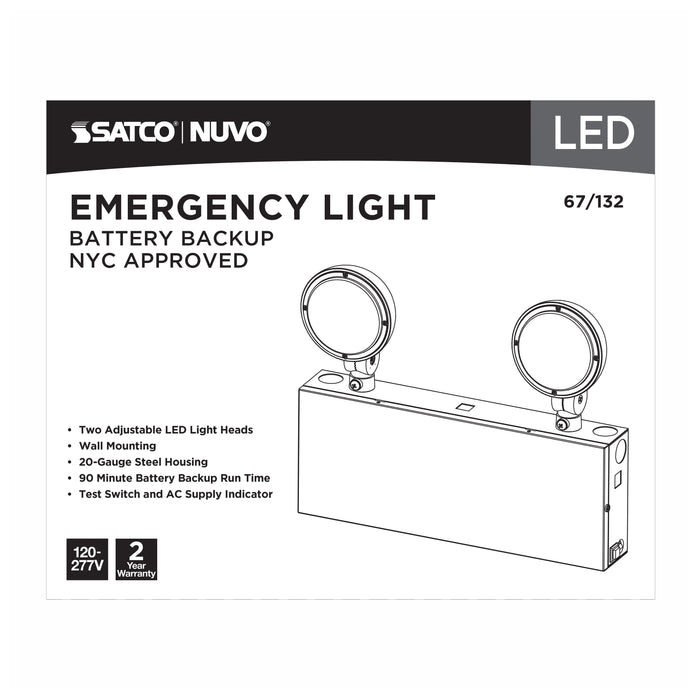 SATCO/NUVO Emergency Light 90-Minute NiCad Battery Backup 120/277V Dual-Head Universal Mounting Steel/NYC (67-132)