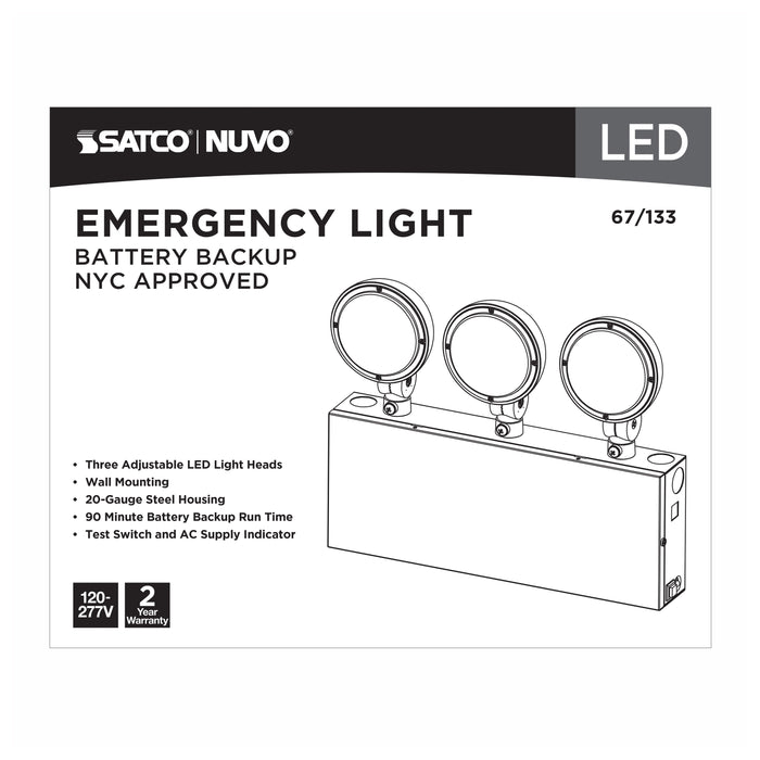 SATCO/NUVO Emergency Light 90-Minute NiCad Battery Backup 120/277V Tri-Head Universal Mounting Steel/NYC (67-133)