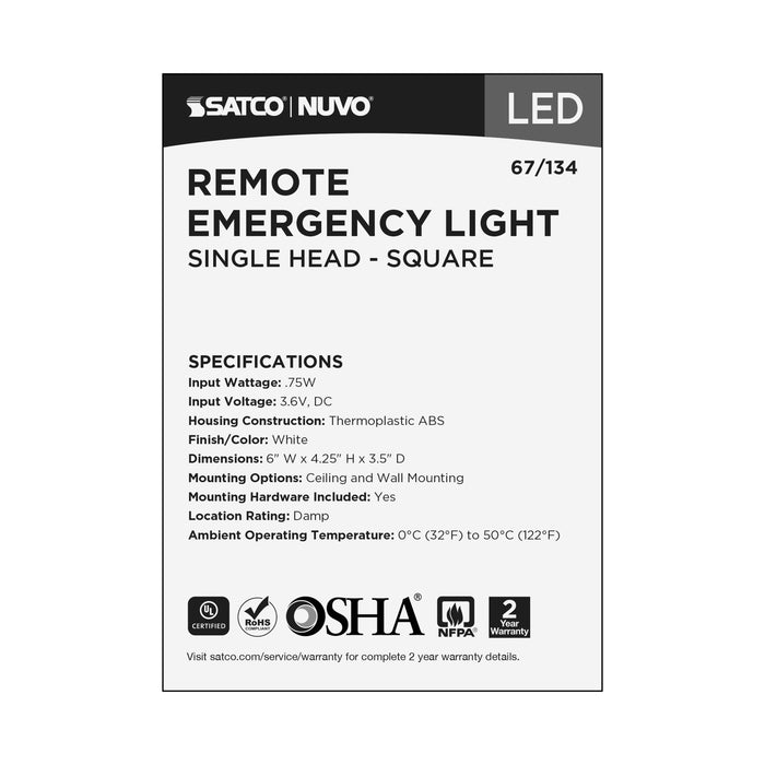 SATCO/NUVO Remote Emergency Light Low-Voltage Backup Single-Head (67-134)