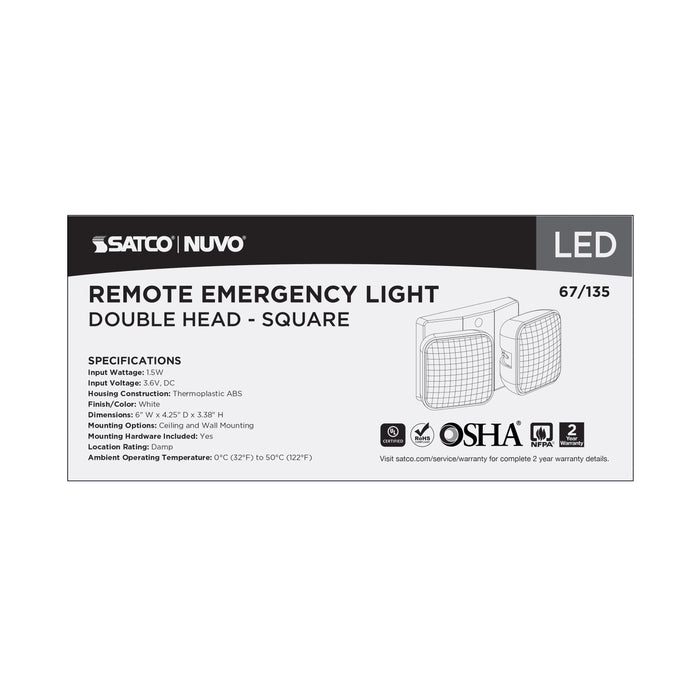 SATCO/NUVO Remote Emergency Light Low-Voltage Backup Dual-Head (67-135)