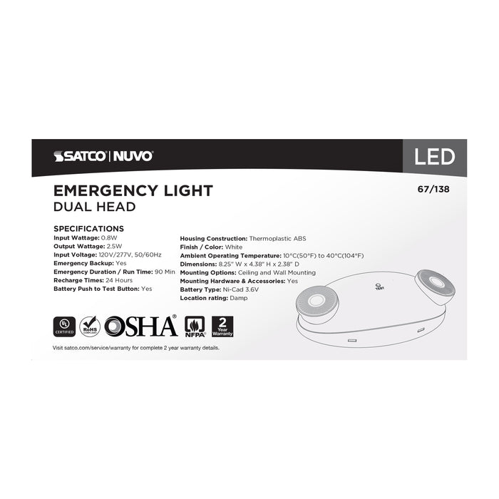 SATCO/NUVO Emergency Light Dual-Head 120/277V White Finish (67-138)