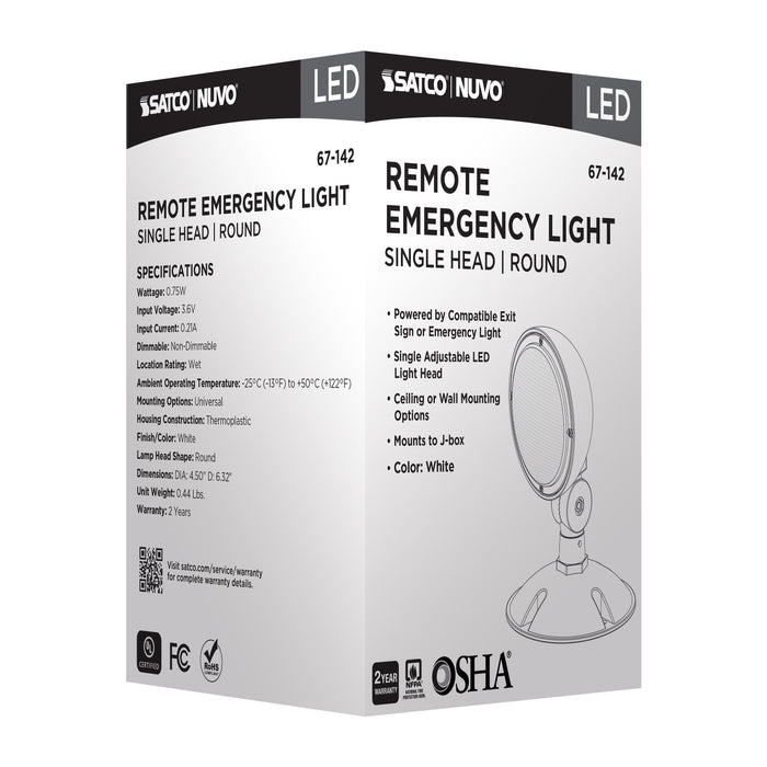 SATCO/NUVO Remote Emergency Light 0.75W Weatherproof Low Power Single Head White Finish 3.6V (67-142)