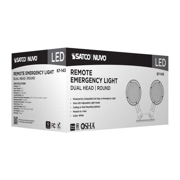 SATCO/NUVO Remote Emergency Light 1.5W Weatherproof Low Power Dual Head White Finish 3.6V (67-143)