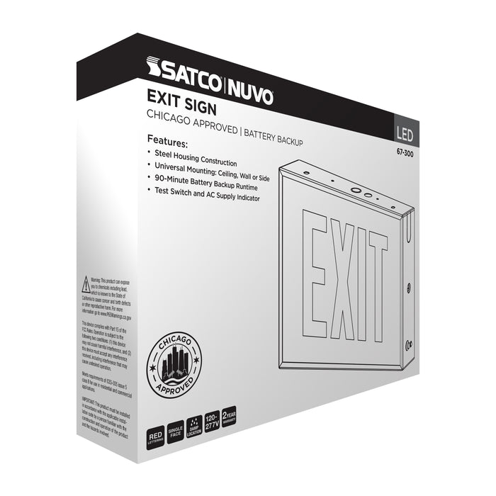 SATCO/NUVO Exit Sign Chicago Approved White Housing 120-277V 90-Minute Battery Backup Single Face Surface Mounting (67-300)