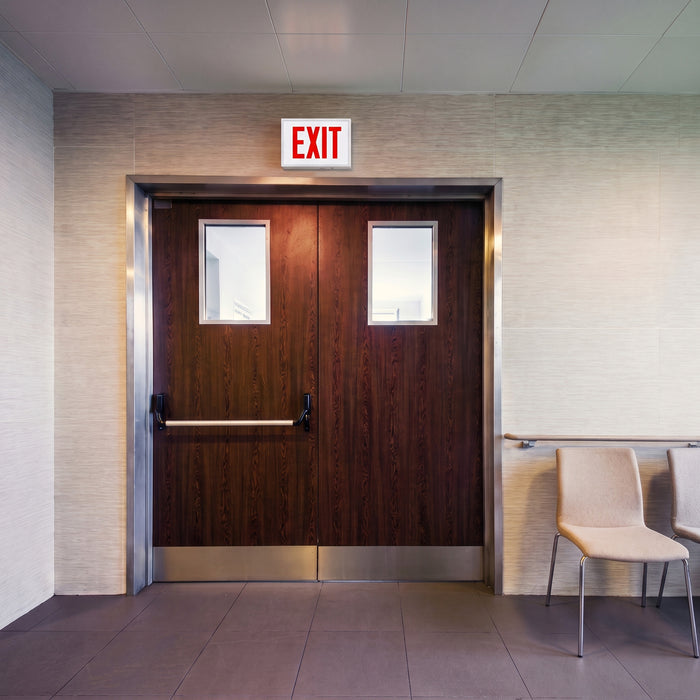 SATCO/NUVO Exit Sign Chicago Approved White Housing 120-277V 90-Minute Battery Backup Single Face Surface Mounting Remote Capable (67-301)