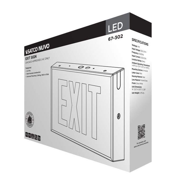 SATCO/NUVO Exit Sign Chicago Approved White Housing 120-277V AC Only Single Face Surface Mounting (67-302)