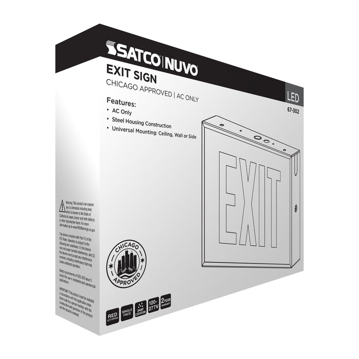 SATCO/NUVO Exit Sign Chicago Approved White Housing 120-277V AC Only Single Face Surface Mounting (67-302)