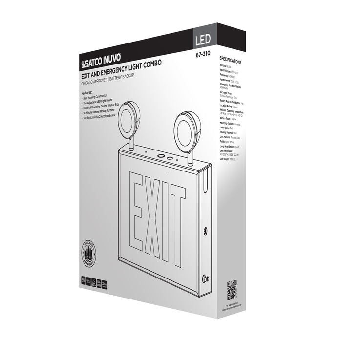 SATCO/NUVO Combination Exit Sign/Emergency Light Chicago Approved White Housing 120-277V 90-Minute Backup Single Face Surface Mounting (67-310)