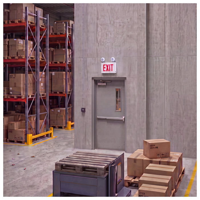SATCO/NUVO Combination Exit Sign/Emergency Light Chicago Approved White Housing 120-277V 90-Minute Backup Single Face Surface Mounting Remote Capable (67-311)