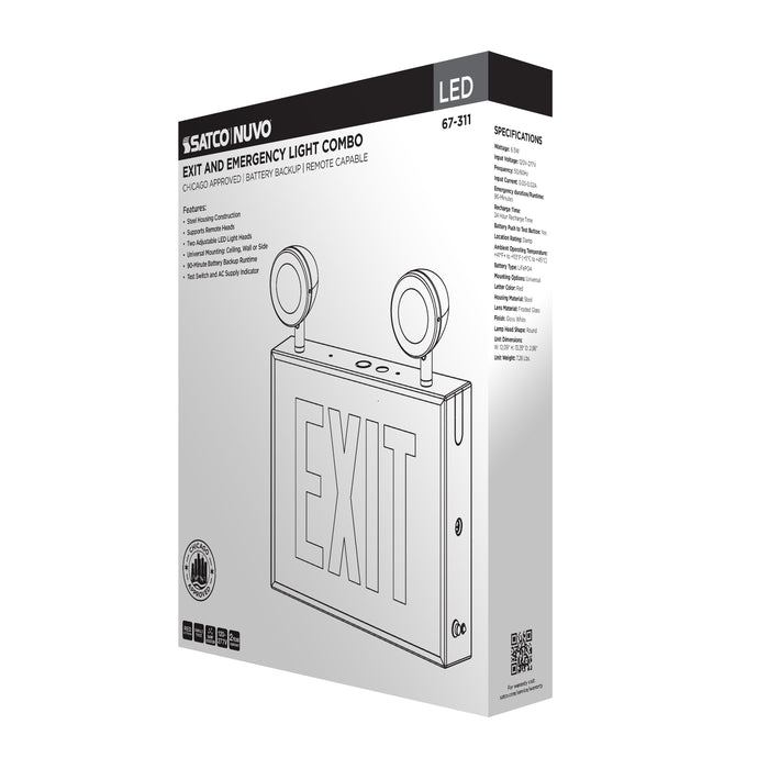 SATCO/NUVO Combination Exit Sign/Emergency Light Chicago Approved White Housing 120-277V 90-Minute Backup Single Face Surface Mounting Remote Capable (67-311)