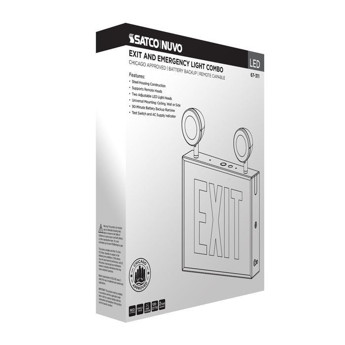 SATCO/NUVO Combination Exit Sign/Emergency Light Chicago Approved White Housing 120-277V 90-Minute Backup Single Face Surface Mounting Remote Capable (67-311)