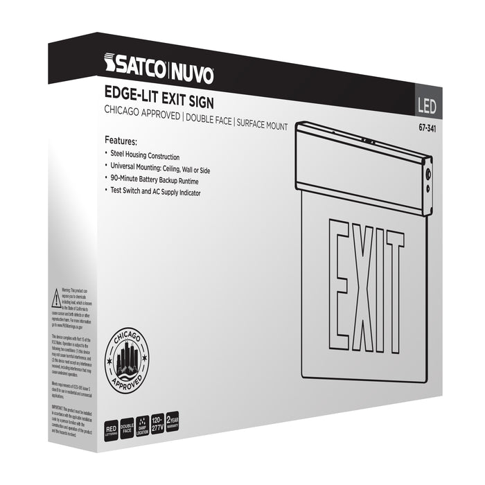 SATCO/NUVO Edge Lit Exit Sign Chicago Approved White Housing 120-277V 90-Minute Backup Double Face Surface Mounting (67-341)