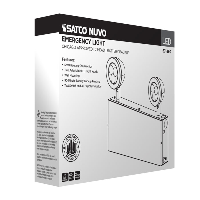 SATCO/NUVO Emergency Light Chicago Approved White Housing 120-277V 90-Minute Backup Dual Head Surface Mounting (67-380)
