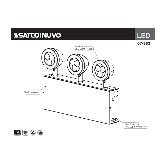 SATCO/NUVO Emergency Light Chicago Approved White Housing 120-277V 90-Minute Backup Triple Head Surface Mounting (67-382)