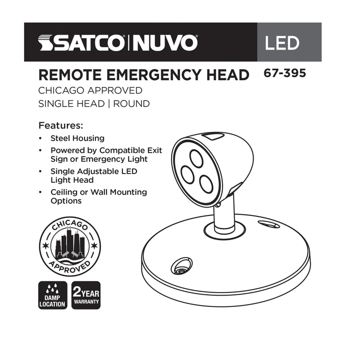 SATCO/NUVO Remote Emergency Light Chicago Approved White Housing Single Head 6VDC 1.5W Compatible With 67-311 (67-395)