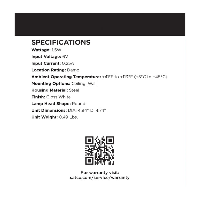 SATCO/NUVO Remote Emergency Light Chicago Approved White Housing Single Head 6VDC 1.5W Compatible With 67-311 (67-395)