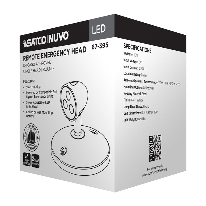 SATCO/NUVO Remote Emergency Light Chicago Approved White Housing Single Head 6VDC 1.5W Compatible With 67-311 (67-395)