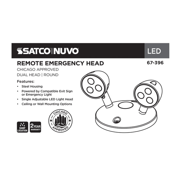 SATCO/NUVO Remote Emergency Light Chicago Approved White Housing Dual Head 6VDC 3.0W Compatible With 67-311 (67-396)