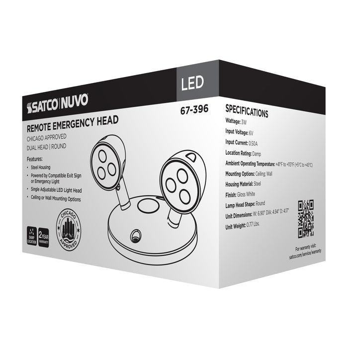 SATCO/NUVO Remote Emergency Light Chicago Approved White Housing Dual Head 6VDC 3.0W Compatible With 67-311 (67-396)