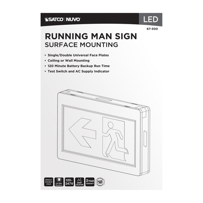 SATCO/NUVO Running Man Green Exit Sign 120-347V 2-Hour Backup Single/Dual Face Universal Mounting Thermoplastic (67-500)