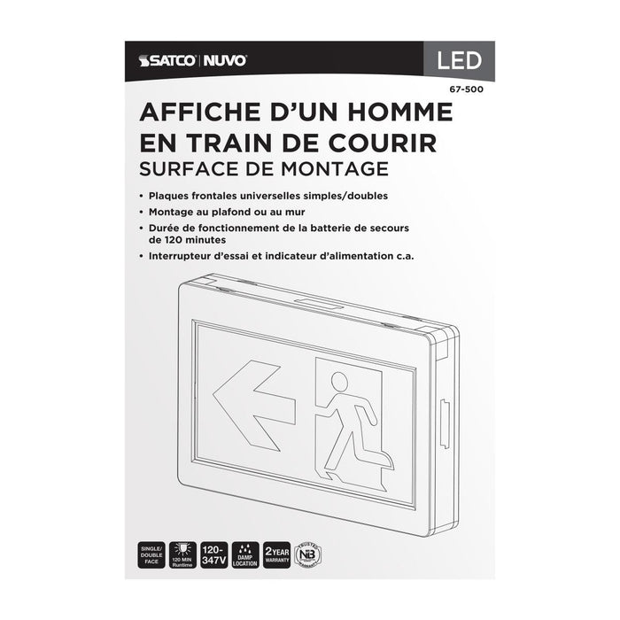 SATCO/NUVO Running Man Green Exit Sign 120-347V 2-Hour Backup Single/Dual Face Universal Mounting Thermoplastic (67-500)