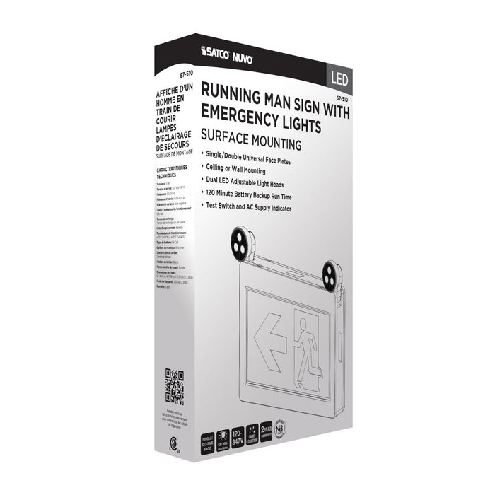 SATCO/NUVO Running Man Green Combo Exit Sign/Emergency Light 120-347V 2-Hour Backup Single/Dual Face Universal Mounting Thermoplastic (67-510)