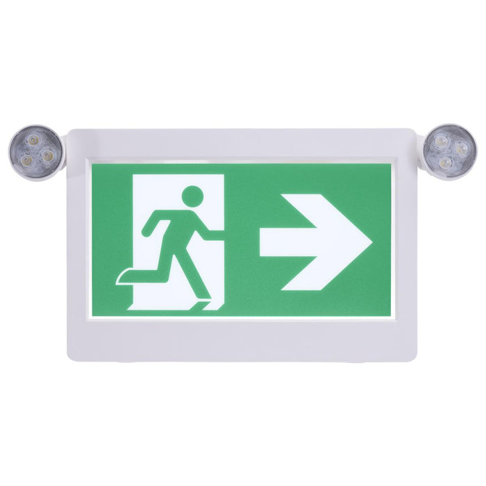 SATCO/NUVO Running Man Green Combo Exit Sign/Emergency Light 120-347V 2-Hour Backup Single/Dual Face Universal Mounting Thermoplastic High Output Lamps (67-511)
