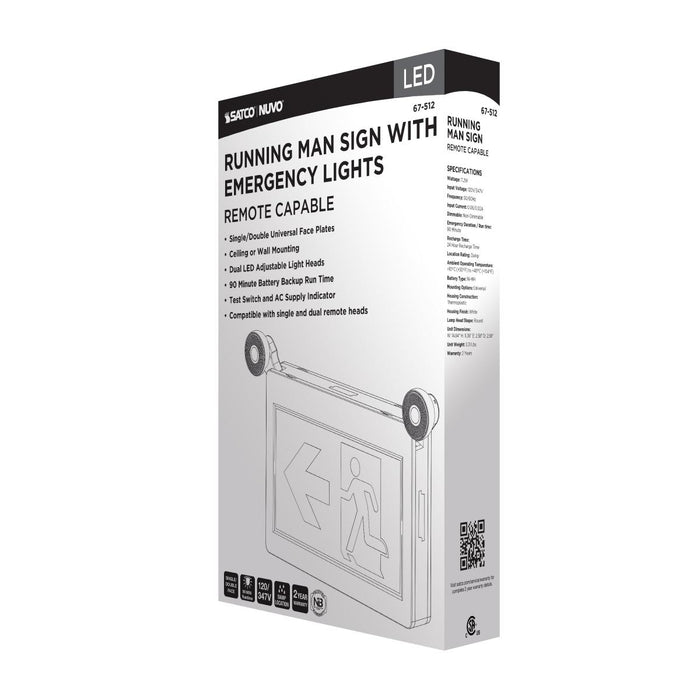 SATCO/NUVO Running Man Green Combo Exit Sign/Emergency Light 120/347V 90-Minute Backup Single/Dual Face Universal Mounting Thermoplastic Remote-Capable (67-512)