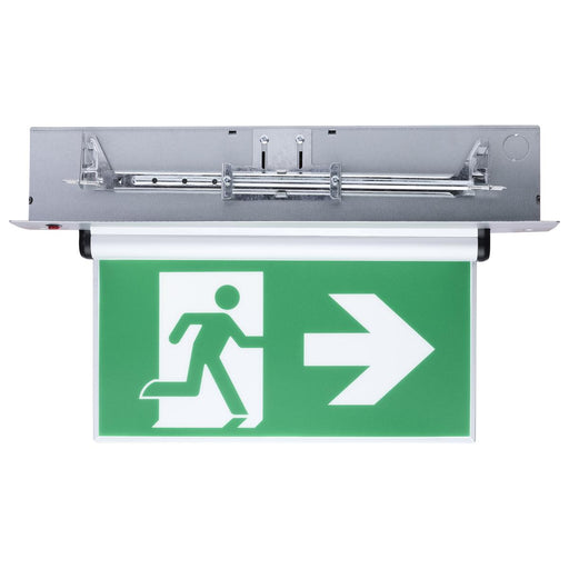 SATCO/NUVO Running Man Green Edge Lit Exit Sign 120-347V 2-Hour Backup Single/Dual Face Universal Surface Or Recessed Mounting Pivoting Panel (67-530)
