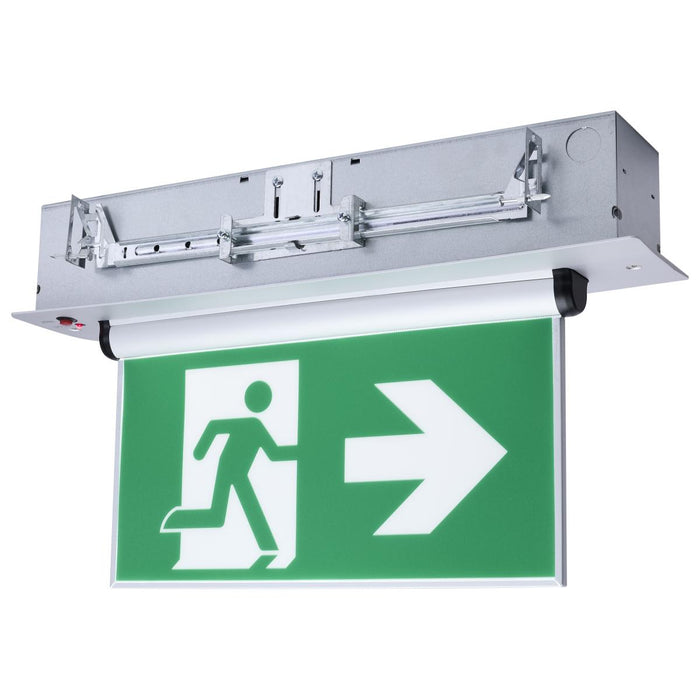SATCO/NUVO Running Man Green Edge Lit Exit Sign 120-347V 2-Hour Backup Single/Dual Face Universal Surface Or Recessed Mounting Pivoting Panel (67-530)