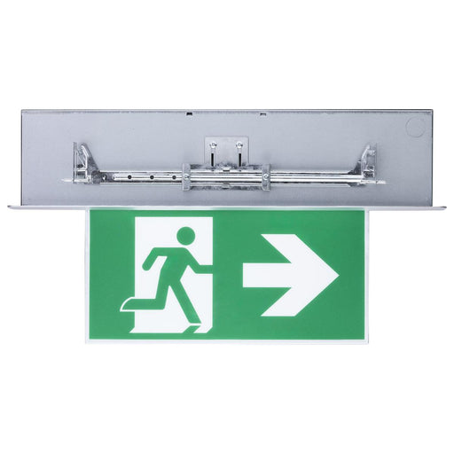 SATCO/NUVO Running Man Green Edge Lit Exit Sign 120-347V 2-Hour Backup Single/Dual Face Premium Flush Recessed Mounting (67-540)
