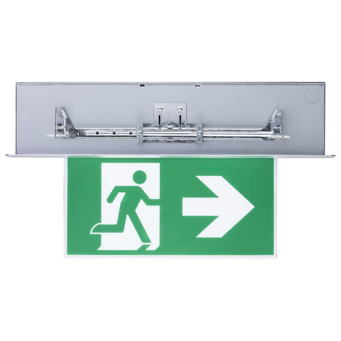 SATCO/NUVO Running Man Green Edge Lit Exit Sign 120-347V 2-Hour Backup Single/Dual Face Premium Flush Recessed Mounting (67-540)