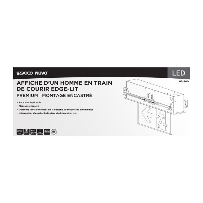 SATCO/NUVO Running Man Green Edge Lit Exit Sign 120-347V 2-Hour Backup Single/Dual Face Premium Flush Recessed Mounting (67-540)