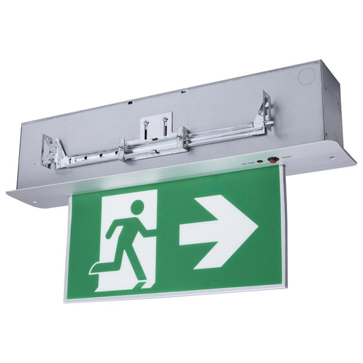 SATCO/NUVO Running Man Green Edge Lit Exit Sign 120-347V 2-Hour Backup Single/Dual Face Premium Flush Recessed Mounting (67-540)