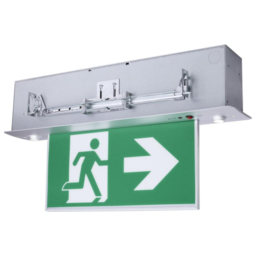 SATCO/NUVO Running Man Green Combo Edge Lit Exit Sign/Emergency Light 120-347V 2-Hour Backup Single/Dual Face Premium Flush Recessed Mounting High Output Lamps (67-551)