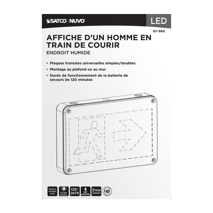 SATCO/NUVO Running Man Green Exit Sign 120/347V 2-Hour Backup Single/Dual Face Universal Mounting Wet Location (67-560)