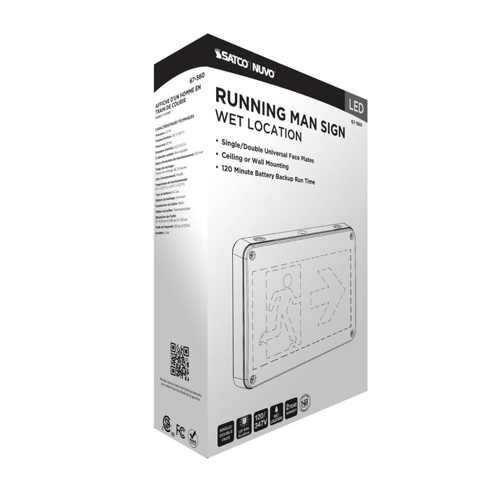 SATCO/NUVO Running Man Green Exit Sign 120/347V 2-Hour Backup Single/Dual Face Universal Mounting Wet Location (67-560)
