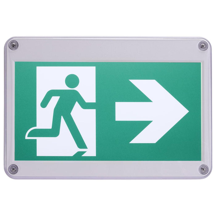 SATCO/NUVO Running Man Green Exit Sign 120/347V 2-Hour Backup Single/Dual Face Universal Mounting Wet Location Low Temperature (67-561)