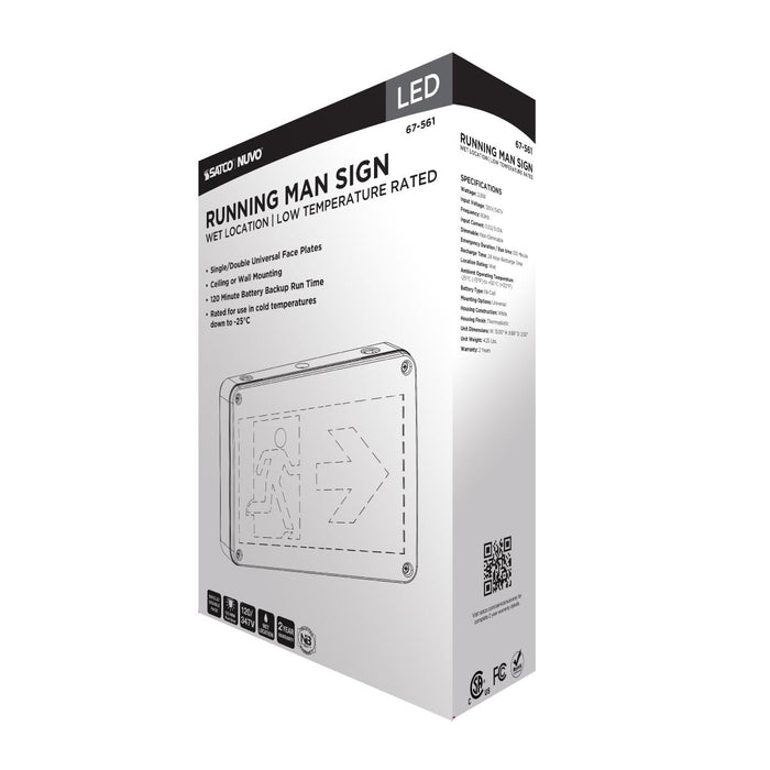 SATCO/NUVO Running Man Green Exit Sign 120/347V 2-Hour Backup Single/Dual Face Universal Mounting Wet Location Low Temperature (67-561)