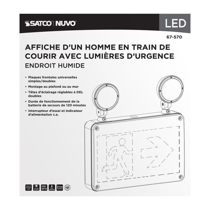 SATCO/NUVO Running Man Green Combo Exit Sign/Emergency Light 120/347V 2-Hour Backup Single/Dual Face Universal Mounting Wet Location (67-570)