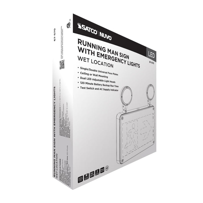 SATCO/NUVO Running Man Green Combo Exit Sign/Emergency Light 120/347V 2-Hour Backup Single/Dual Face Universal Mounting Wet Location (67-570)