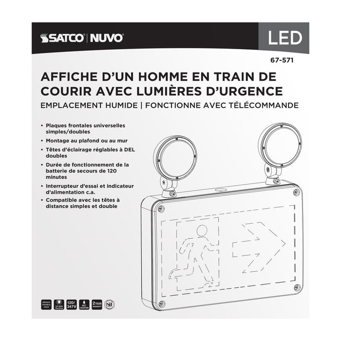 SATCO/NUVO Running Man Green Combo Exit Sign/Emergency Light 120/347V 2-Hour Backup Single/Dual Face Universal Mounting Wet Location Remote-Capable (67-571)