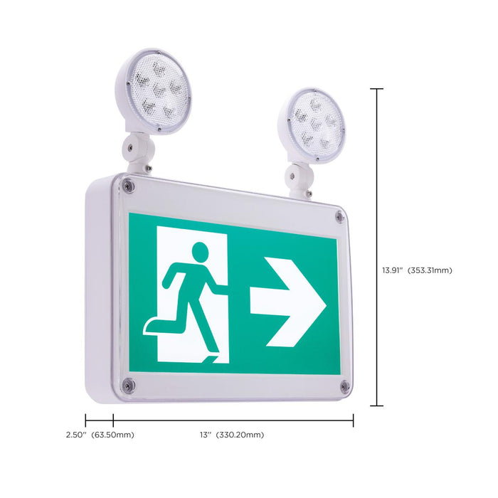 SATCO/NUVO Running Man Green Combo Exit Sign/Emergency Light 120/347V 2-Hour Backup Single/Dual Face Universal Mounting Low Temperature Remote-Capable (67-573)