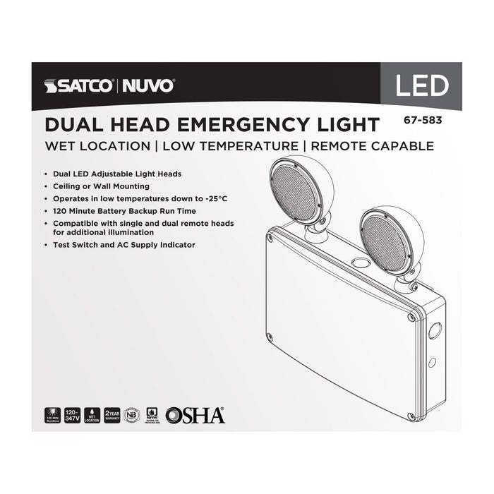 SATCO/NUVO Emergency Light 120-347V 2-Hour Backup Universal Mounting Wet Location Low Temperature Remote Compatible (67-583)